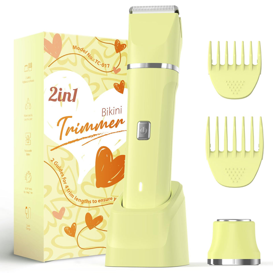 Risina front view of trimmer and packaging showing features and cordless benefit