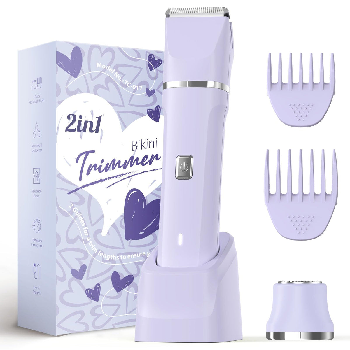 Risina front view of purple bikini trimmer showing controls and slim profile for easy handling