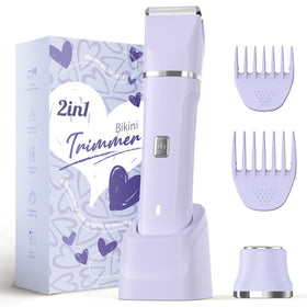 Risina front view of purple bikini trimmer showing controls and slim profile for easy handling