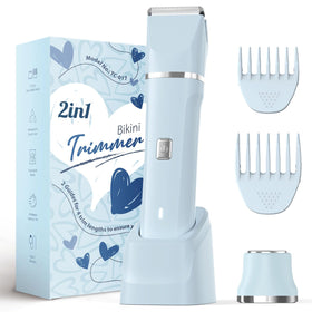 Risina trimmer front view showing compact blue design and controls—gentle grooming