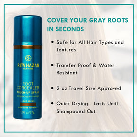 Rita Hazan spray in action covering gray roots for quick concealment