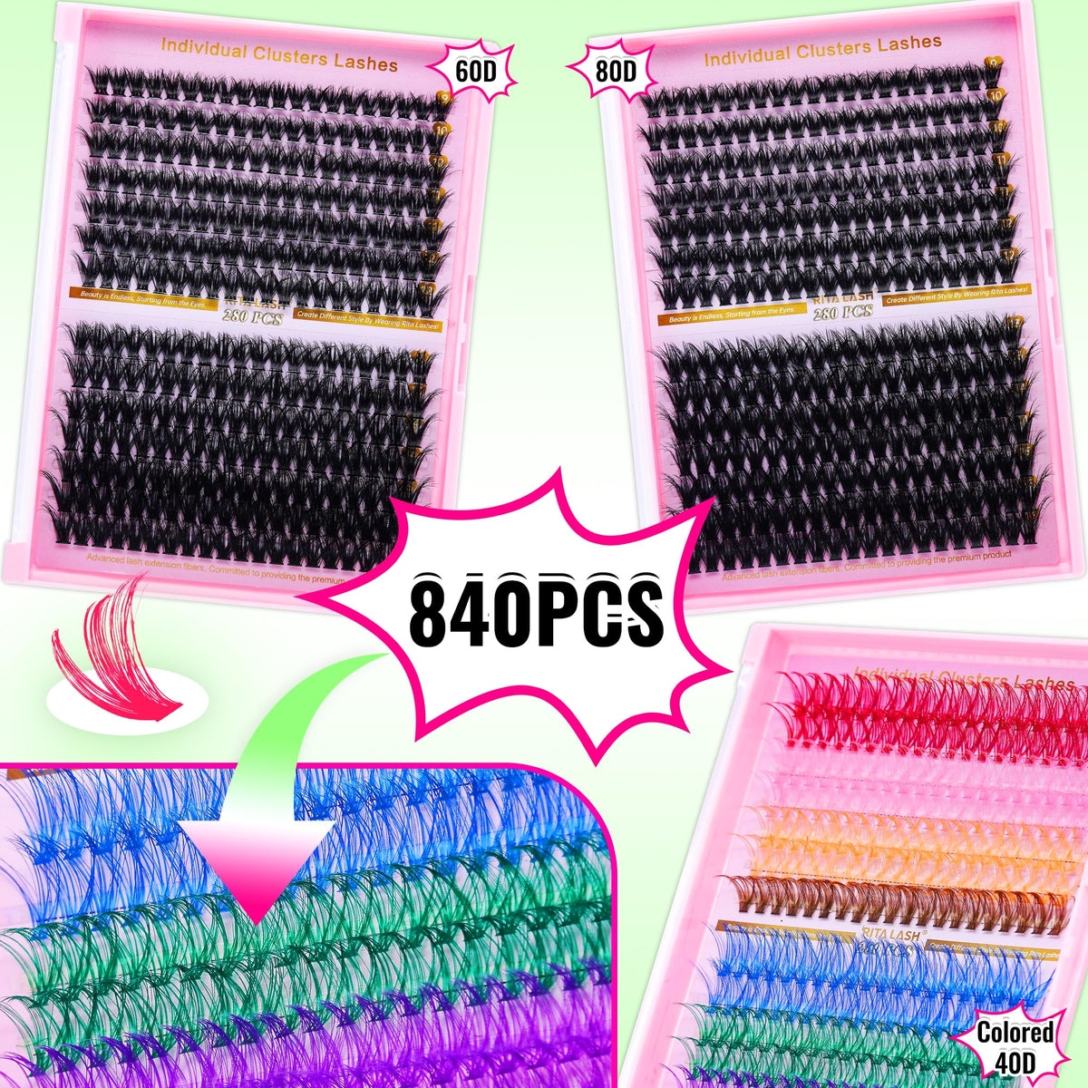 RITALASH closeup of individual cluster lashes highlighting soft 3D texture