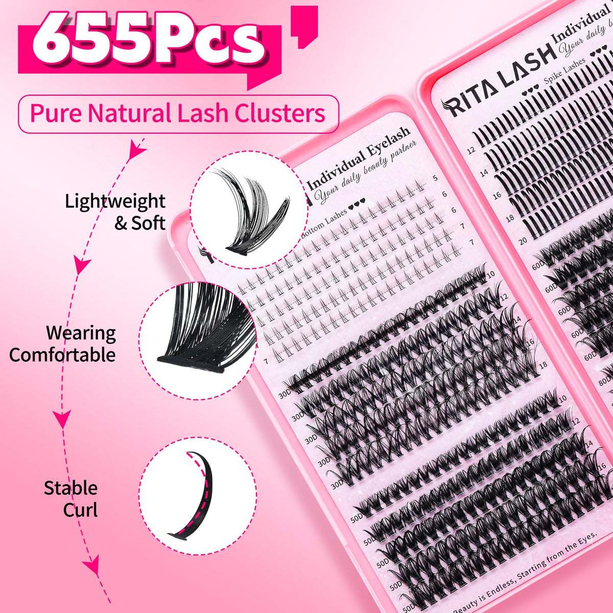RITALASH close-up of cluster lashes showing fine tapered tips