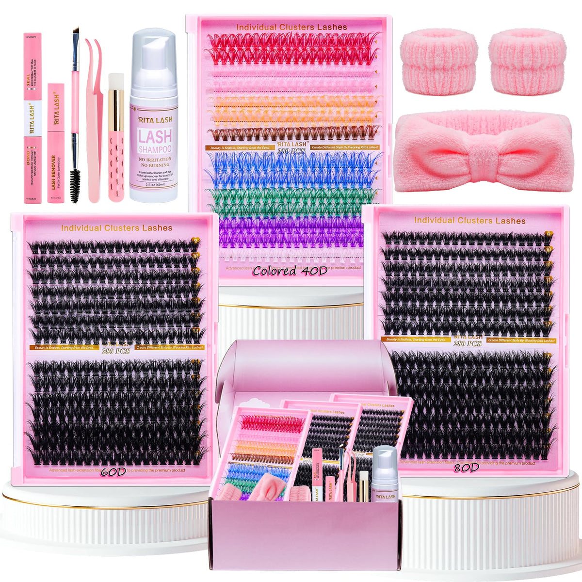 RITALASH front packaging showing 840 cluster lashes and tools for easy styling
