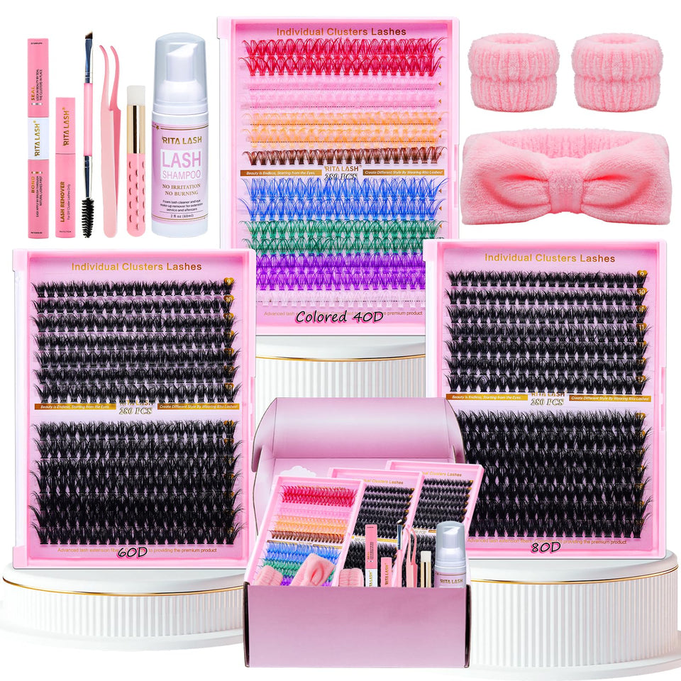 RITALASH front packaging showing 840 cluster lashes and tools for easy styling