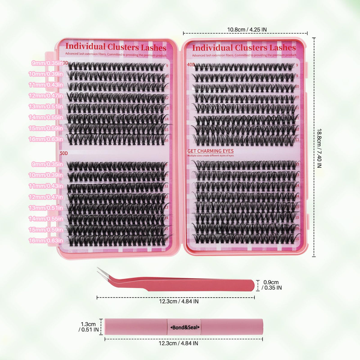 RITALASH comparison of 9mm to 16mm clusters showing length options for customization
