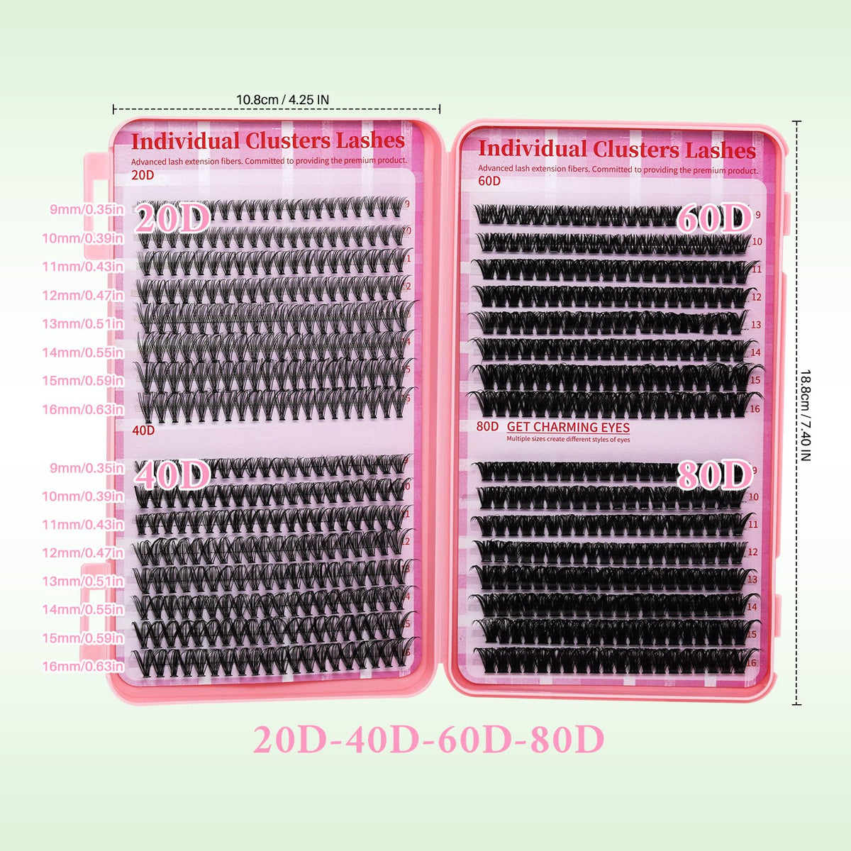 RITALASH length comparison chart illustrating 9–16mm sizes