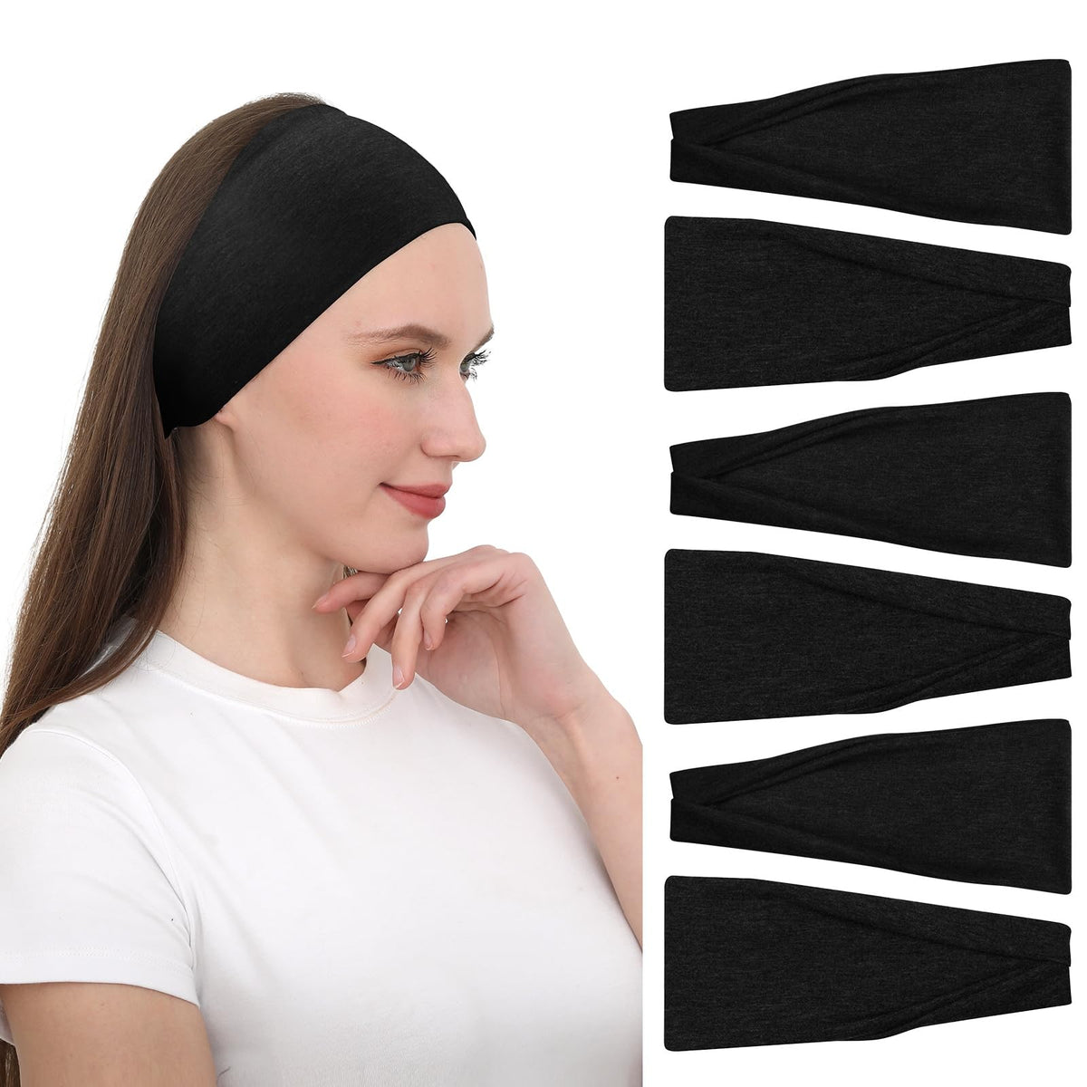 RITOPER front view of black wide headband showing full coverage and tidy hold