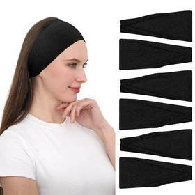 RITOPER front view of black wide headband showing full coverage and tidy hold