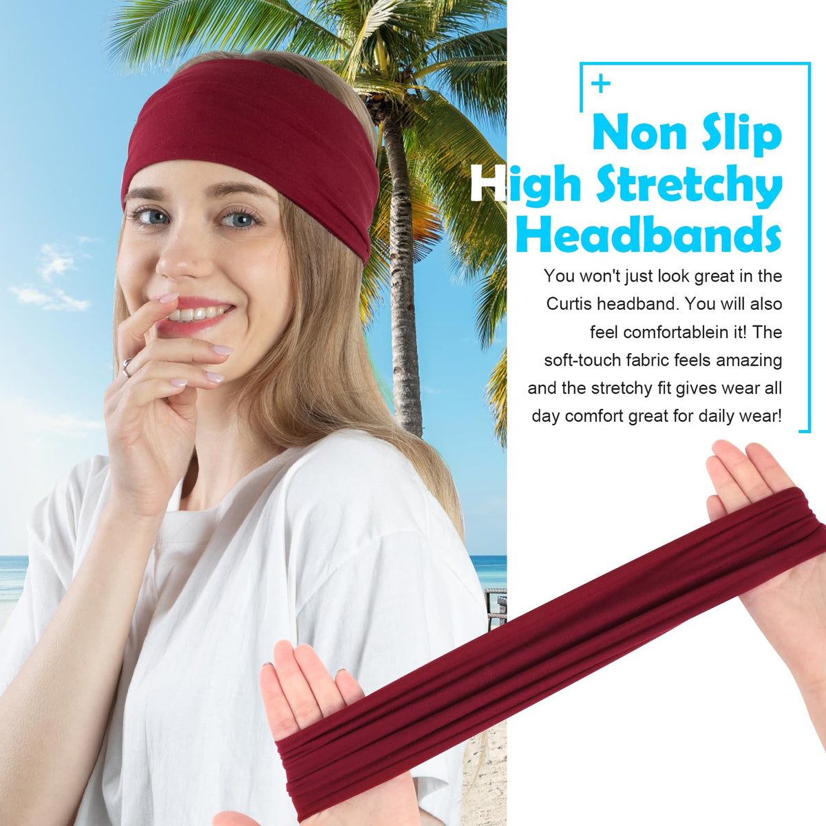 RITOPER headband worn during yoga demonstrating non-slip comfort and moisture control