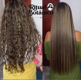 Ritual Botanico hair being straightened with flat iron for long-lasting smoothness