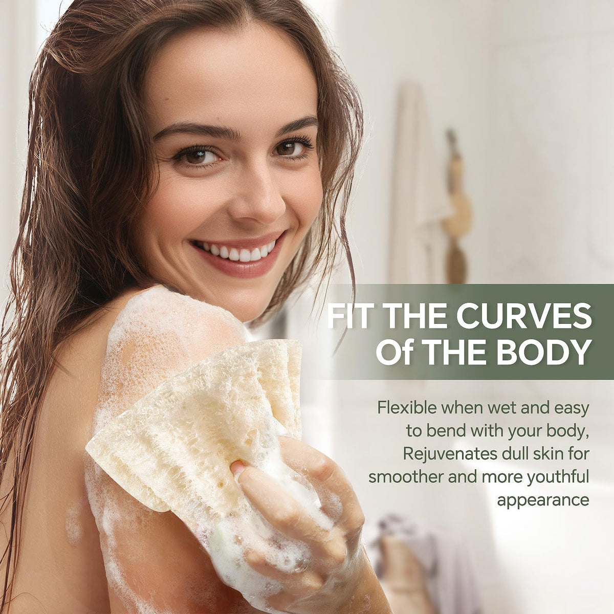 RIYNIBIY loofah soaked with shower gel producing rich foam and improved cleansing
