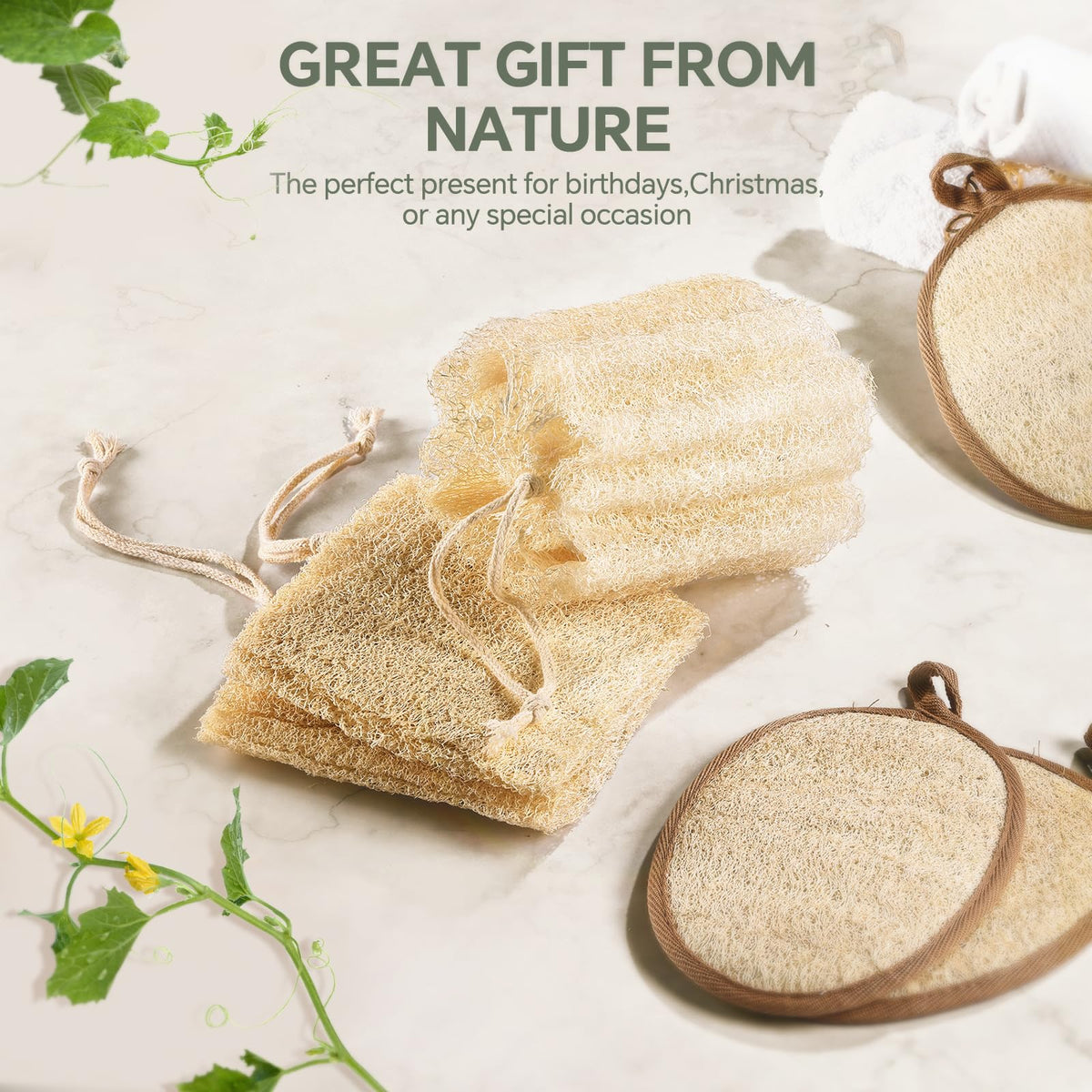 RIYNIBIY loofah smoothing over legs to demonstrate exfoliation and smoother skin