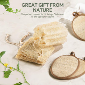 RIYNIBIY loofah smoothing over legs to demonstrate exfoliation and smoother skin
