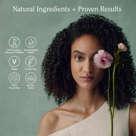 Rizos Curls conditioner on bathroom shelf staged for everyday routine