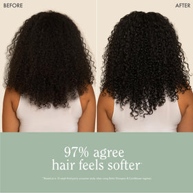 Rizos Curls conditioner in hand demonstrating slip for detangling benefit