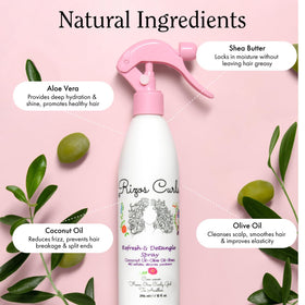 Rizos Curls bottle held in hand to show compact travel size