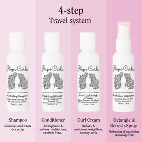 Close-up of Rizos Curls bottle labels highlighting ingredient benefits