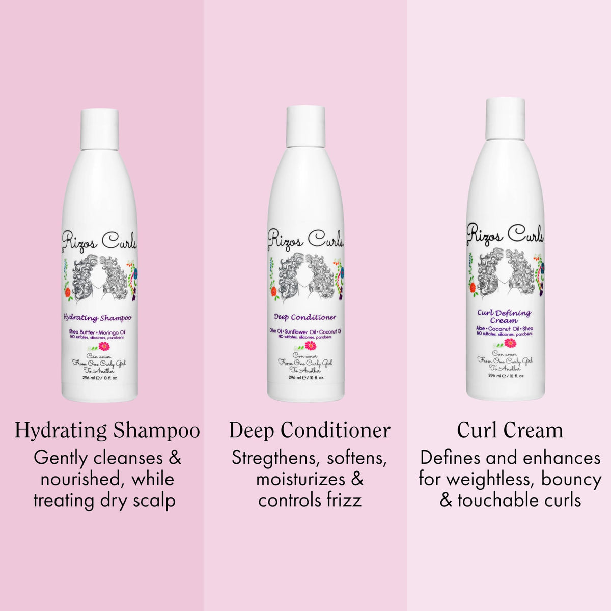 Rizos Curls hydrating shampoo pump detail demonstrating easy dispensing