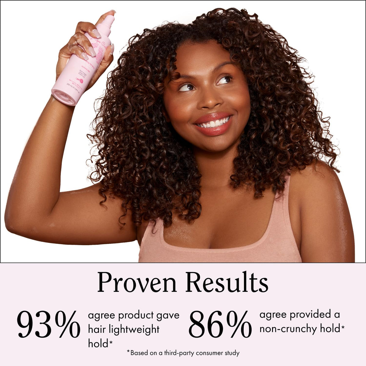 Rizos Curls label detail showing ingredients and alcohol-free benefit
