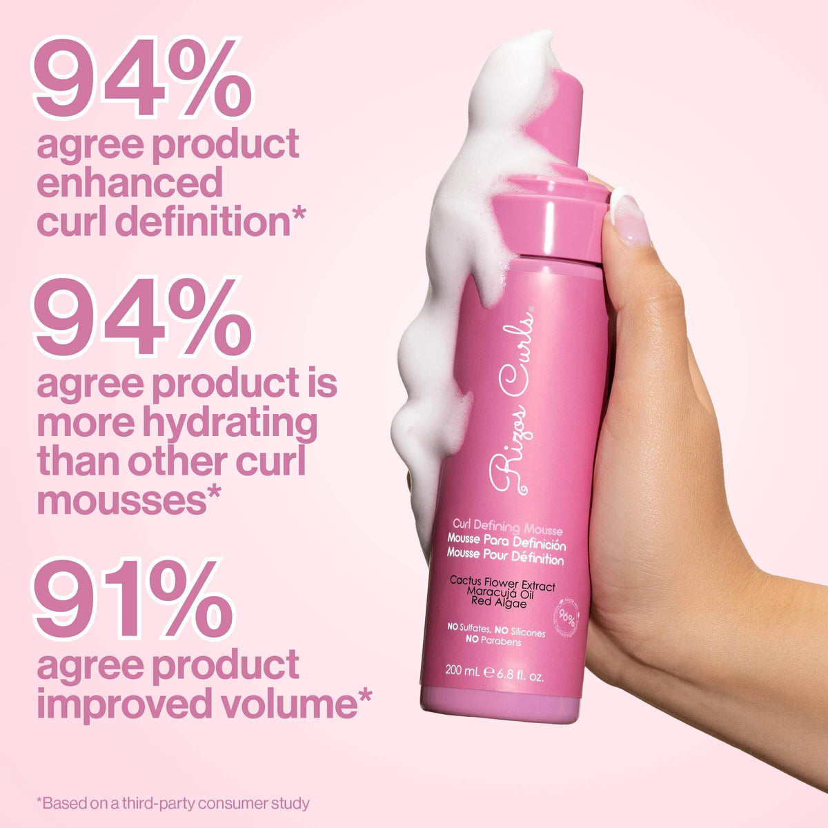 Rizos Curls mousse next to common items to show product size and portability