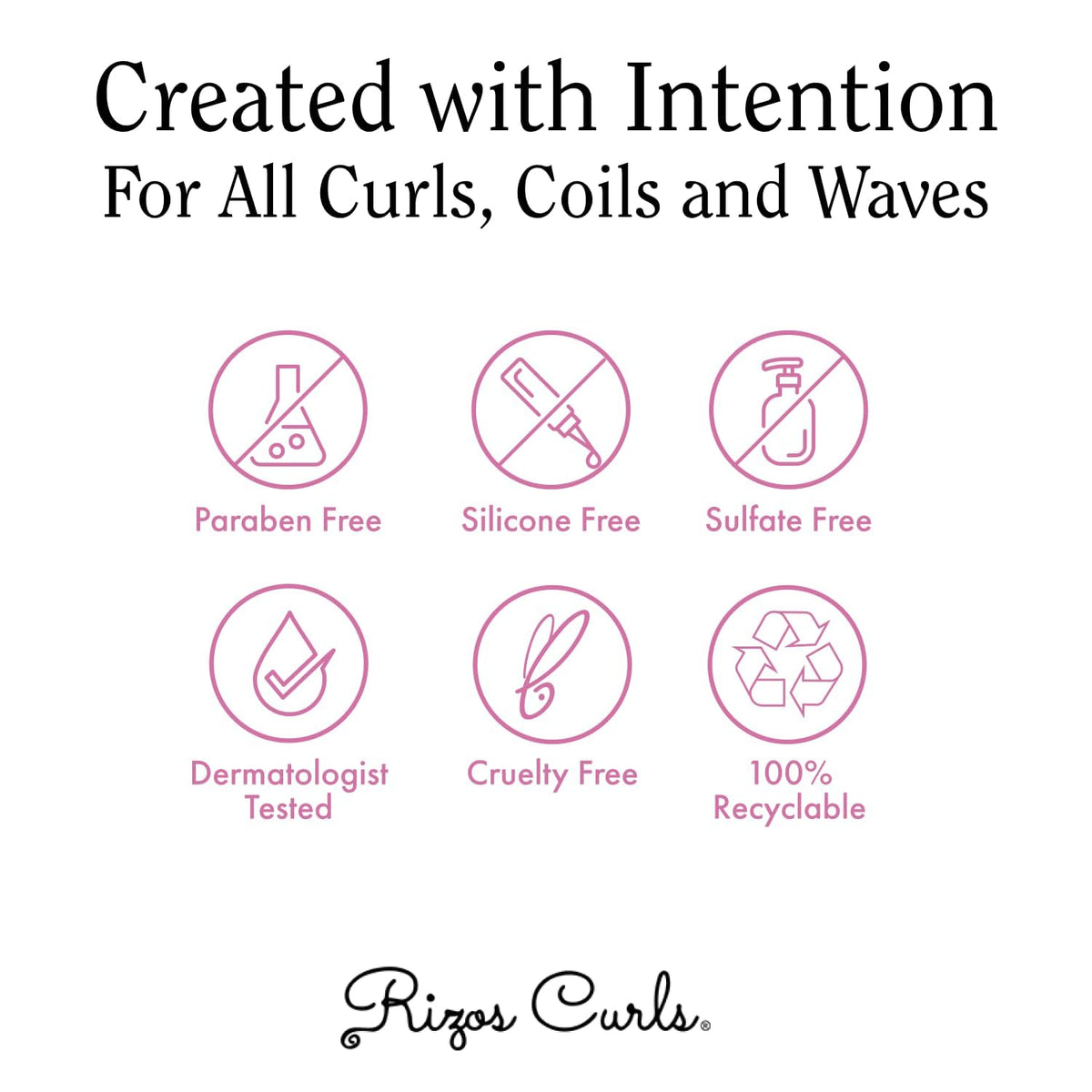 Rizos Curls label detail showing ingredients list and clean-beauty benefit