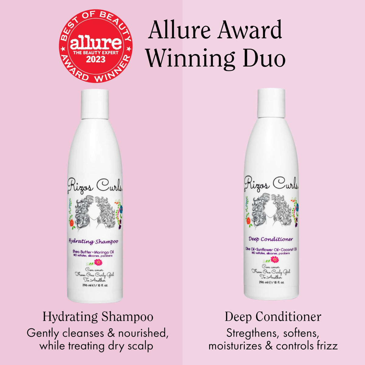 Rizos Curls shampoo pump dispensing gentle lather for soft cleansing