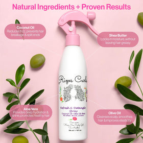 Rizos Curls spray action mist demonstrating even distribution and lightweight finish