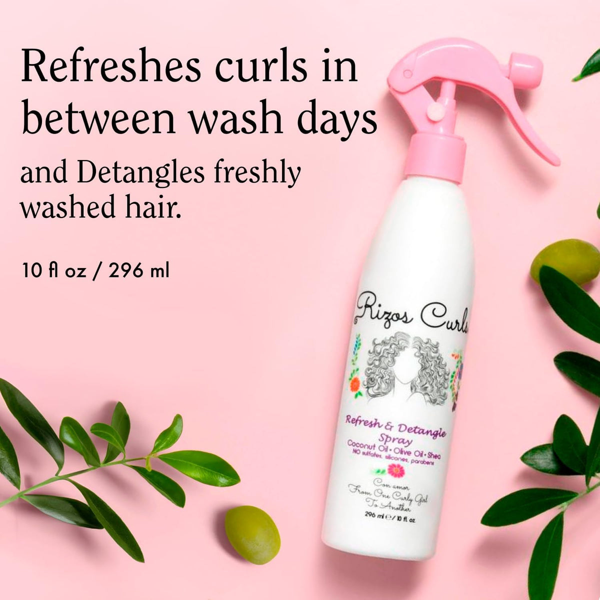Rizos Curls fine mist spray closeup for even hydration