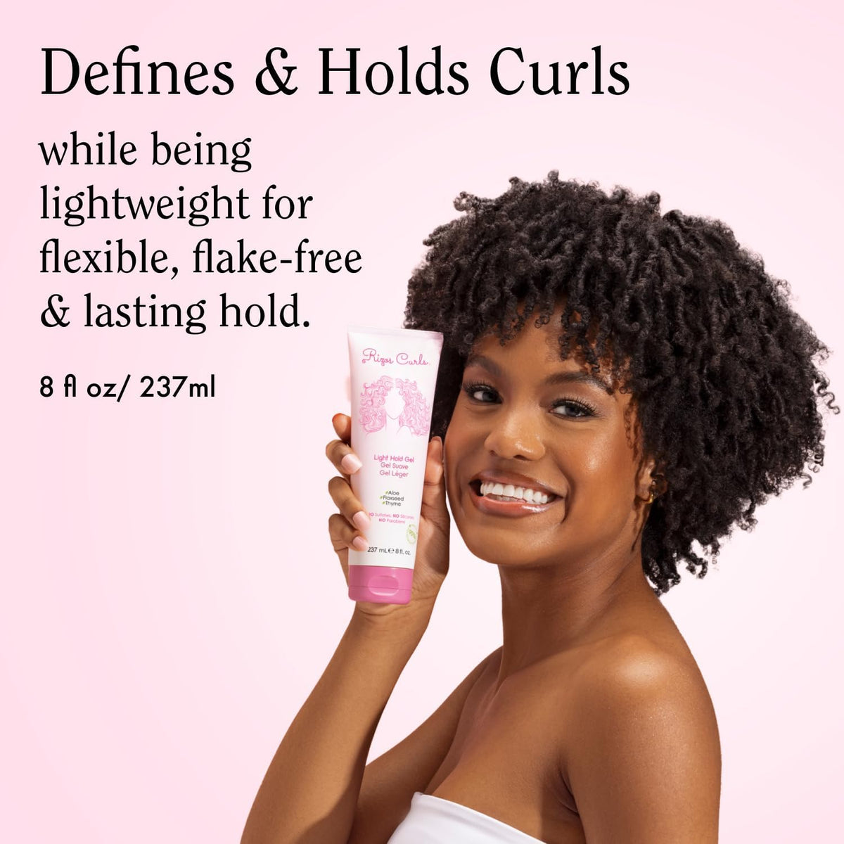 Rizos Curls gel texture close-up with aloe and flaxseed for smooth definition