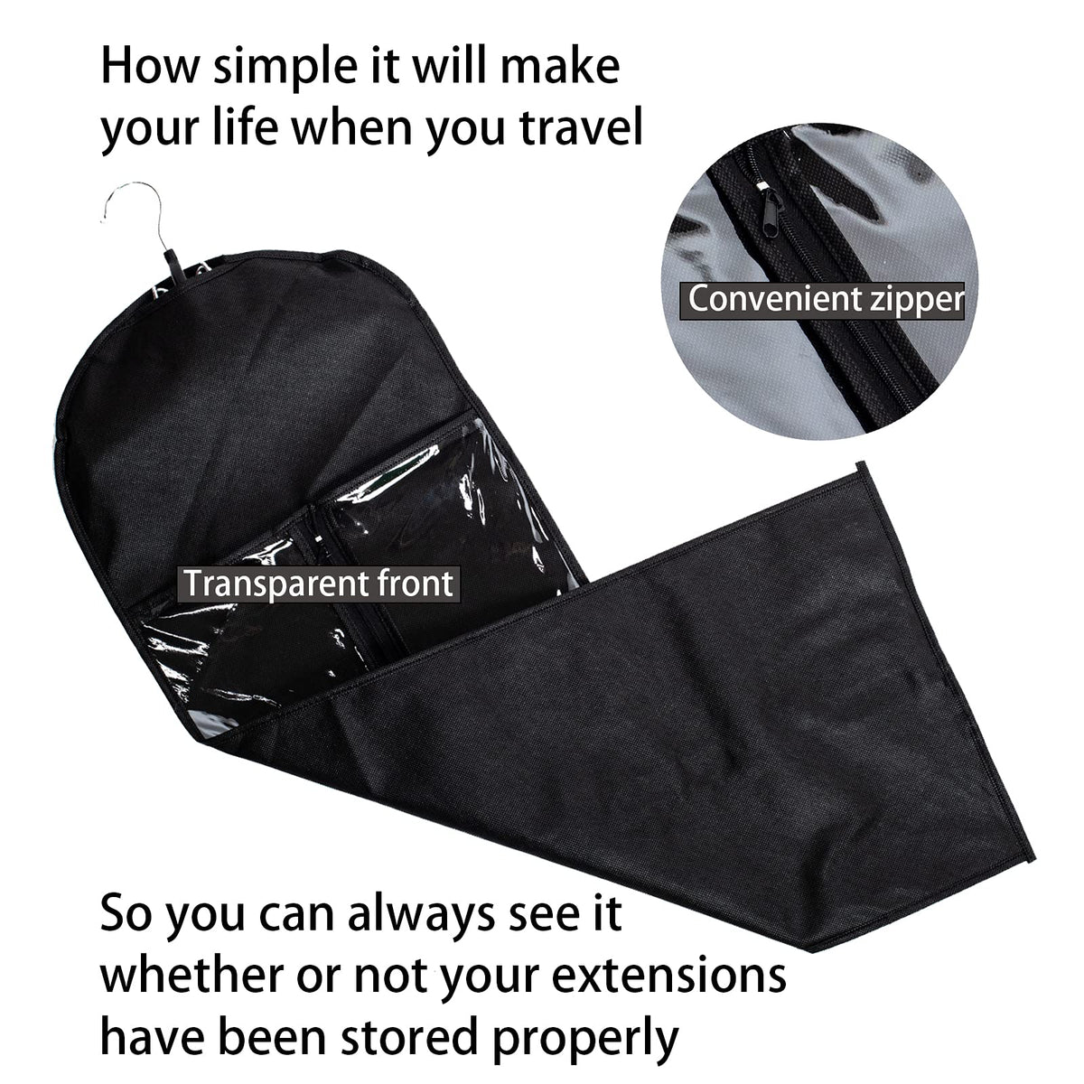 RJMBMUP bag holding a 30-inch extension to show full-length fit