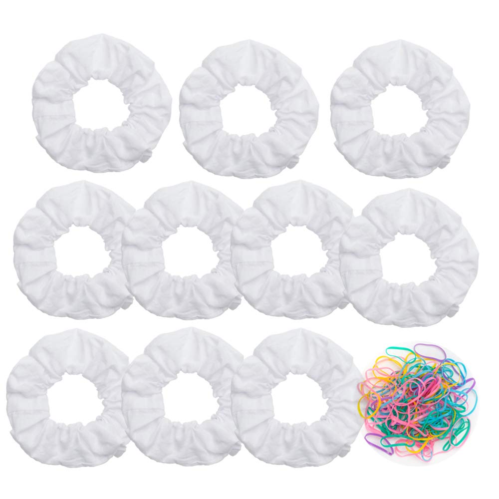 RJMBMUP front packaging showing 10 white cotton scrunchies for customization and gifting