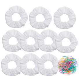RJMBMUP front packaging showing 10 white cotton scrunchies for customization and gifting