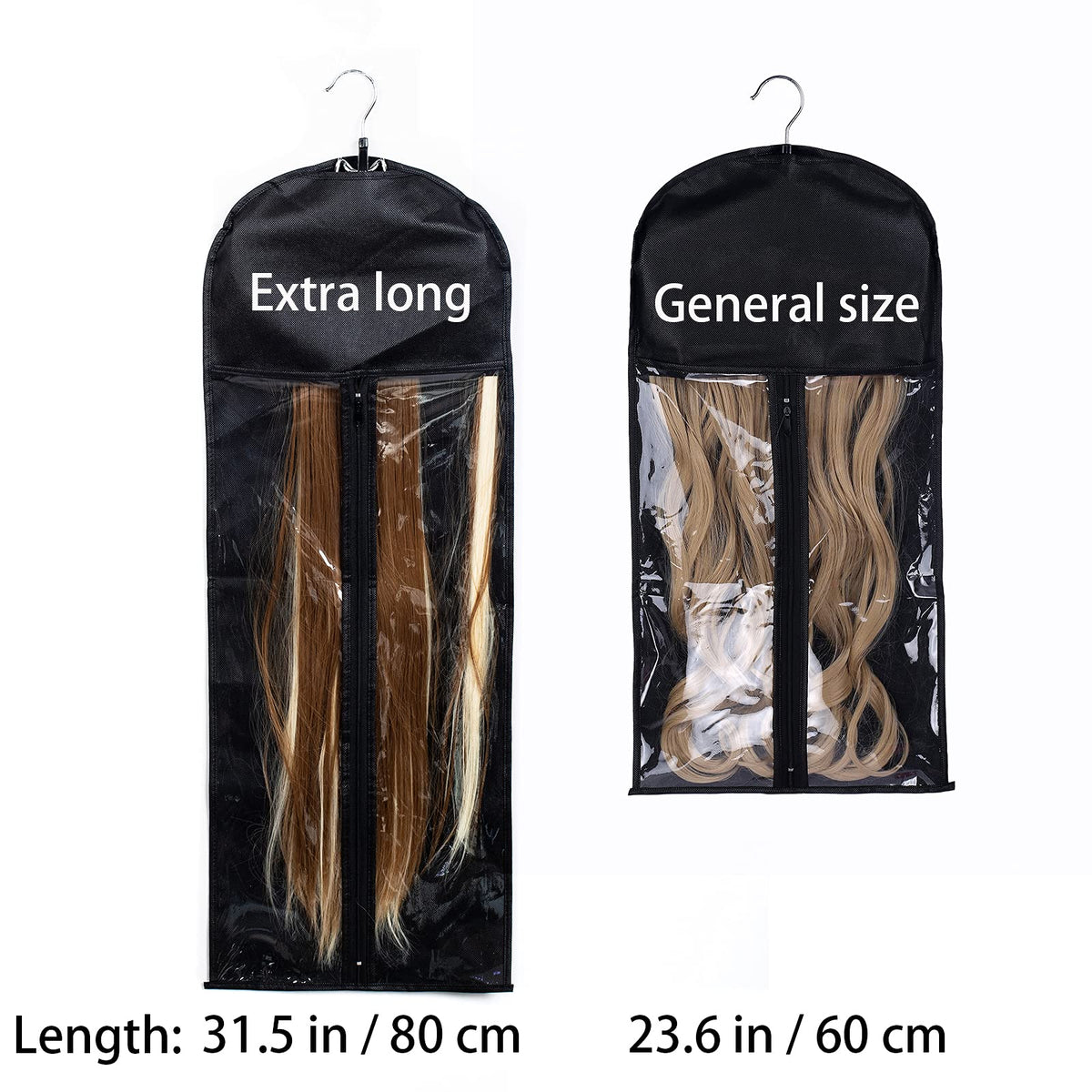 RJMBMUP wooden hanger and metal hook supporting stored hairpieces