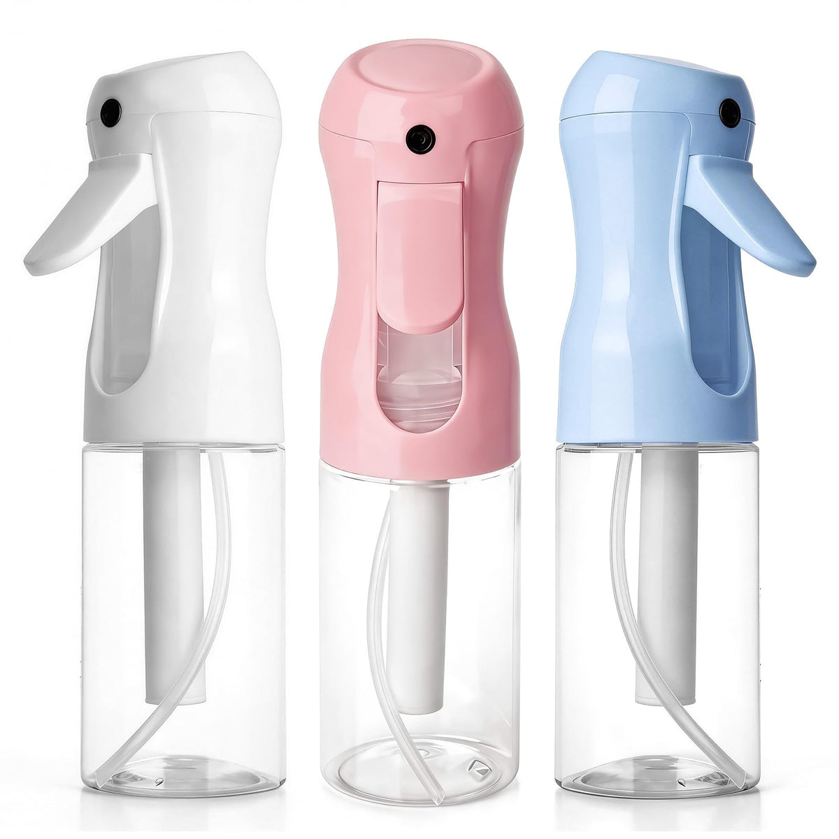 RMNJPW front view of three colored 200ml misters showing compact design and portability