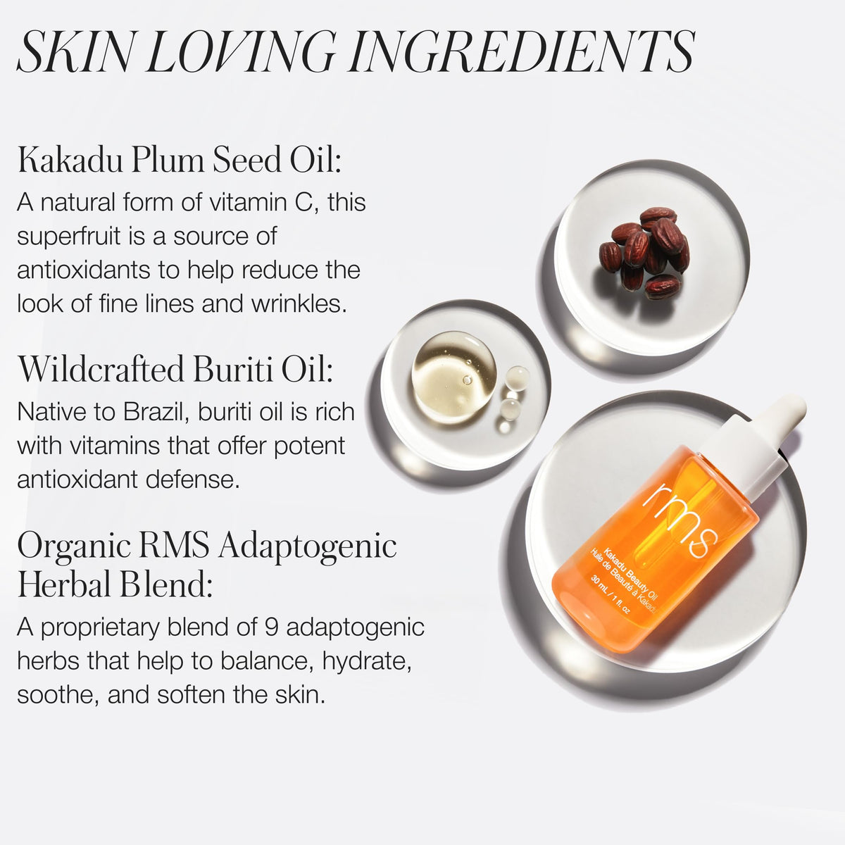 RMS Beauty close-up of label listing adaptogenic herbs and clean formula