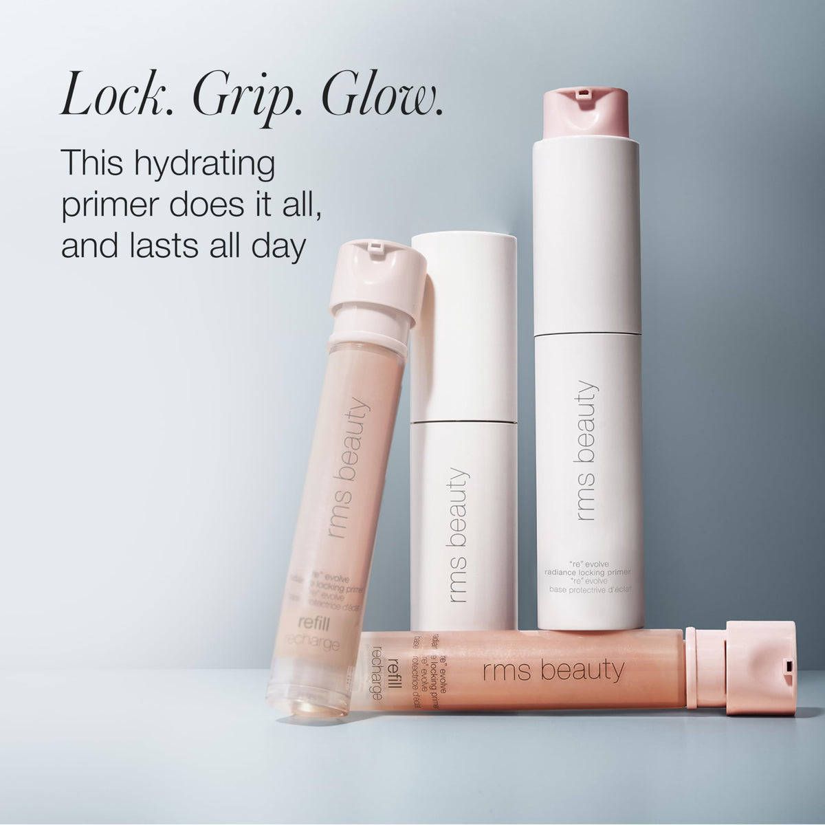 RMS Beauty primer label closeup emphasizing key actives for pore refinement