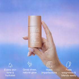 RMS Beauty serum on bathroom vanity emphasizing daily routine convenience