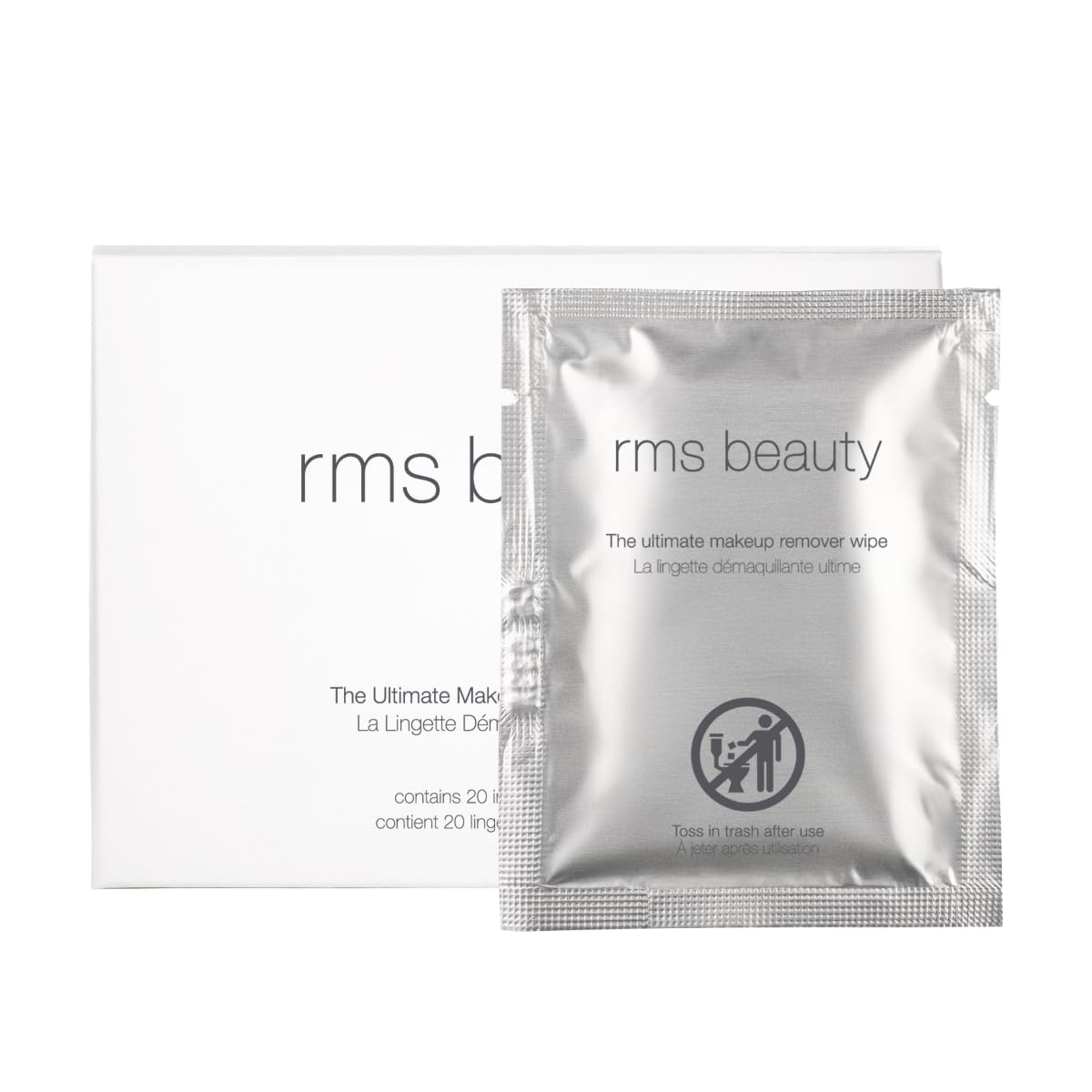 RMS Beauty front packaging of individually wrapped wipes shows product convenience and freshness