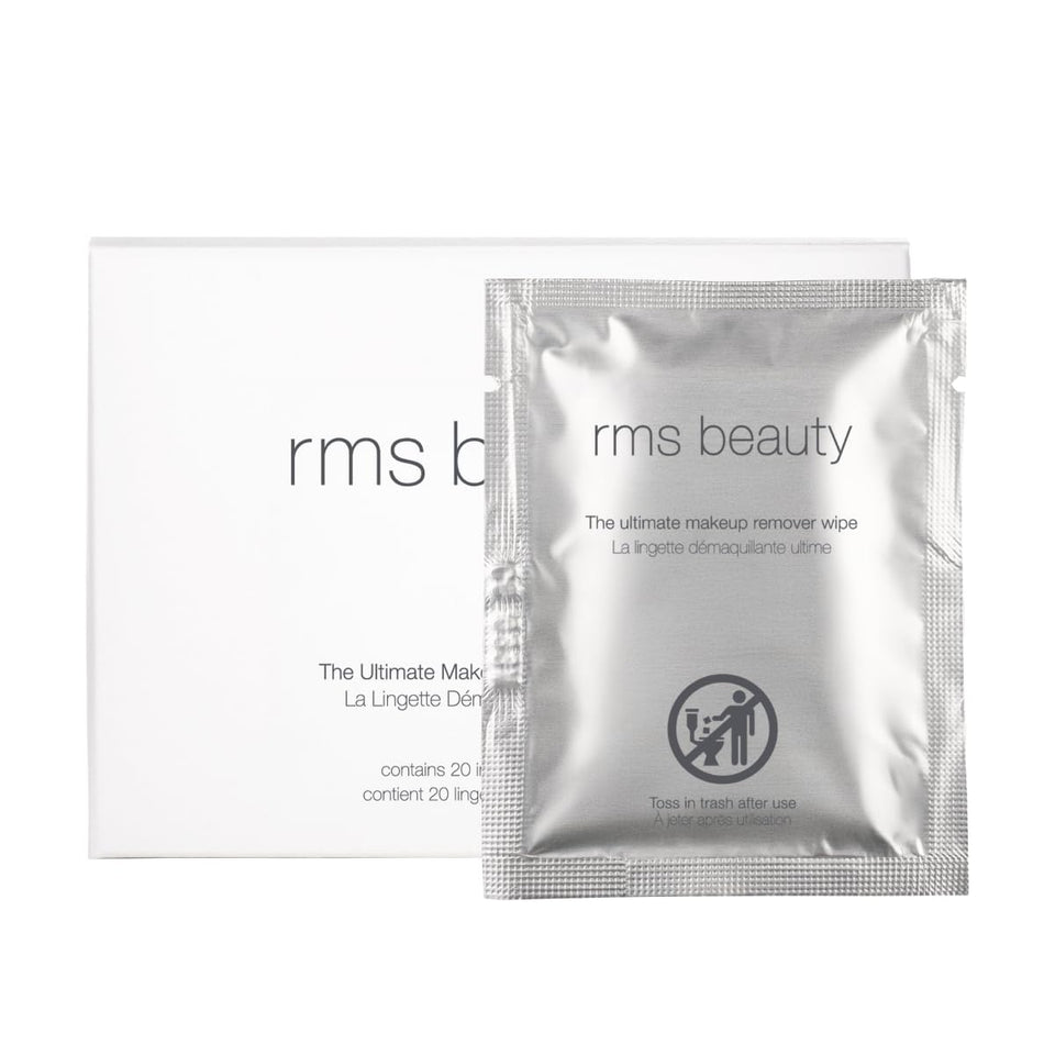 RMS Beauty front packaging of individually wrapped wipes shows product convenience and freshness
