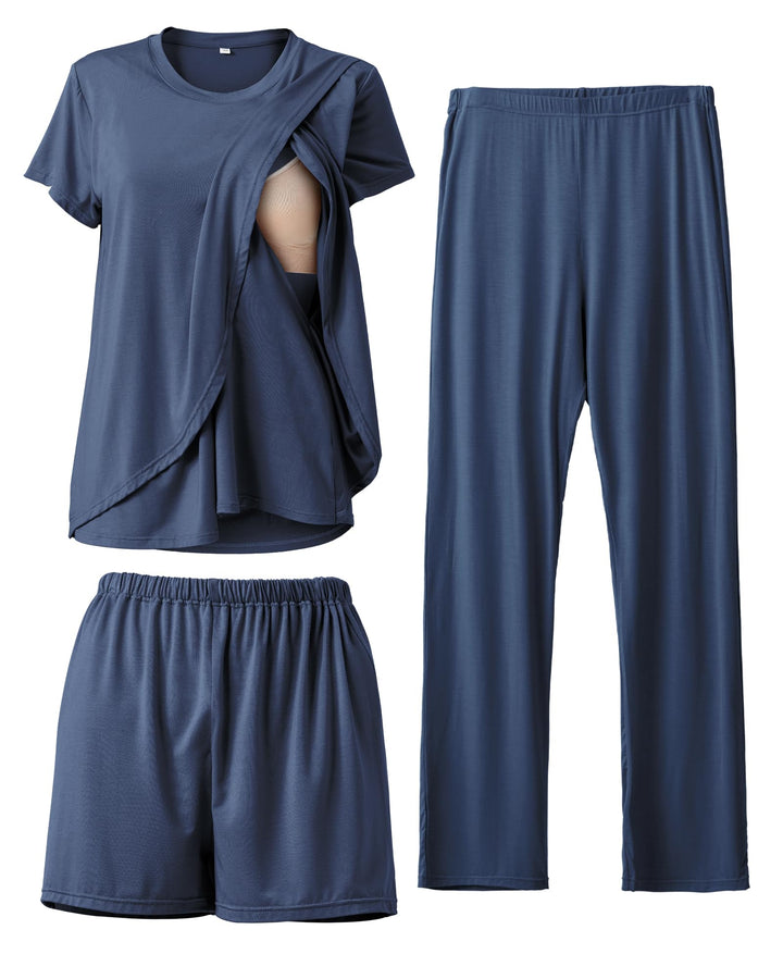 Rnxrbb front flat view of three-piece navy set showing coordinated pieces and convenience