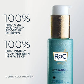 RoC moisturizer applied on hand, demonstrating hydrating, plumping effect