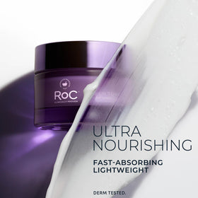 Model smoothing RoC on face and neck illustrating targeted application and firmer-looking skin