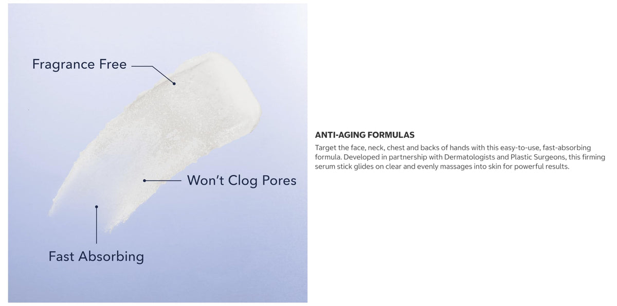 RoC firming serum stick applying to neck, targeted firming and smoothing benefit