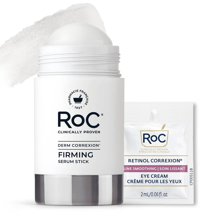 RoC firming serum stick front view compact travel-friendly application benefit