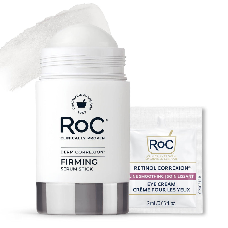 RoC firming serum stick front view compact travel-friendly application benefit