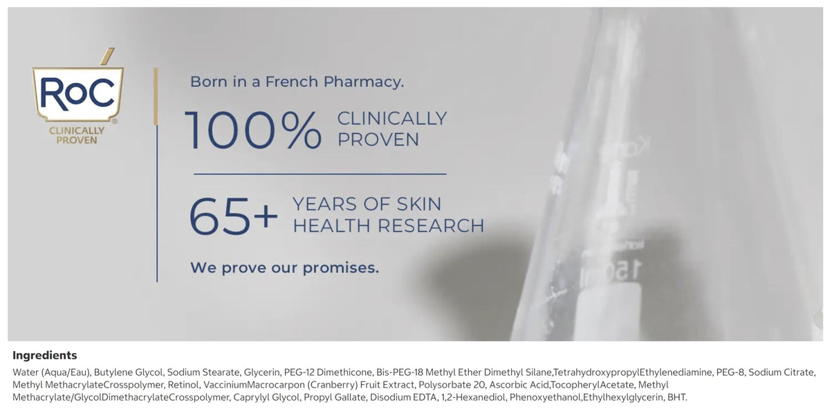 RoC firming serum stick in travel pouch, portable skincare protection benefit