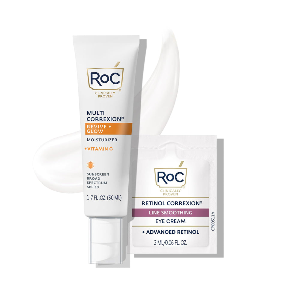 RoC front packaging showing SPF 30 and glow benefits for morning protection