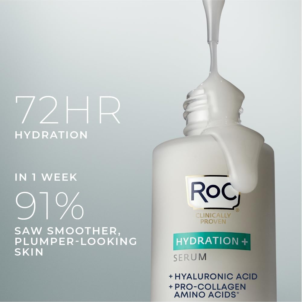 RoC serum texture drop showing lightweight milky consistency and fast absorption