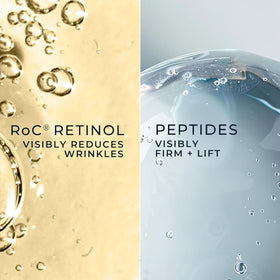 RoC label highlighting retinol and peptides for proven skin support